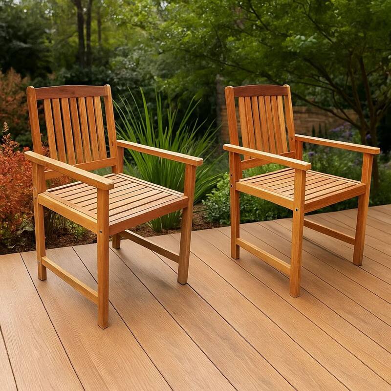 Dusk Outdoor Chairs Set of 2, Slatted Natural Brown Acacia Wood