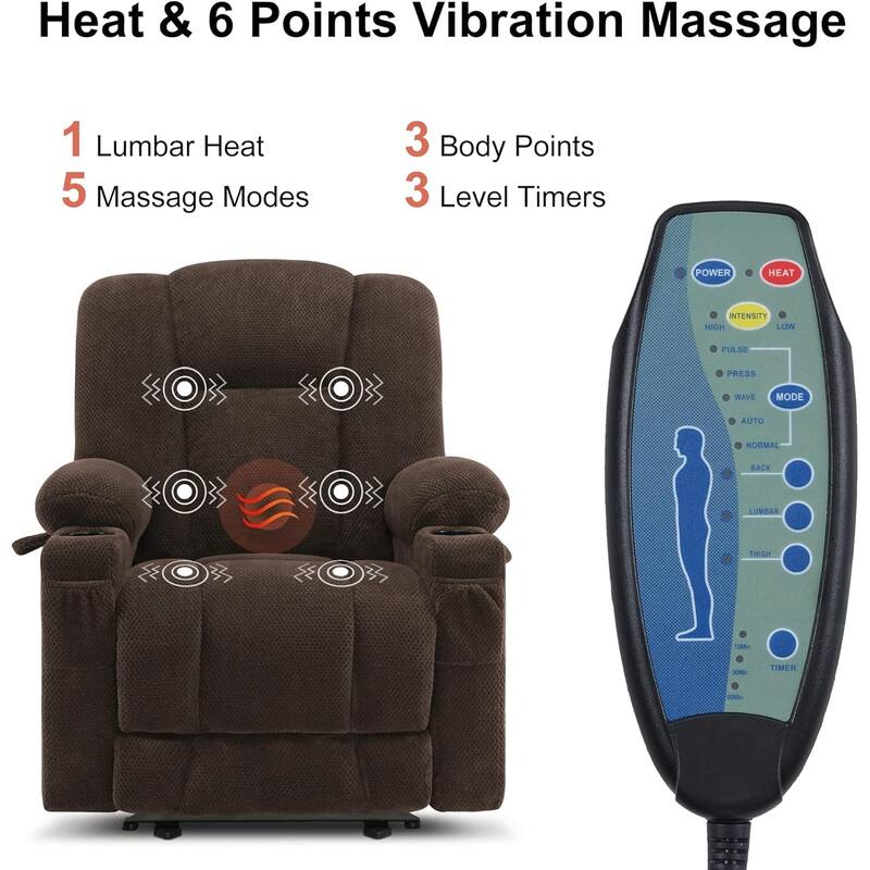 MCombo Electric Power Recliner Chair with Massage & Heat, Plush Fabric 8015