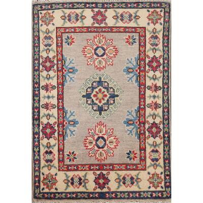 Geometric Kazak Oriental Foyer Rug Handmade Wool Carpet - 1'11" x 2'11"
