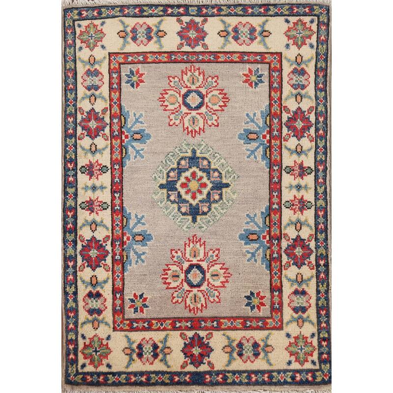 Geometric Kazak Oriental Foyer Rug Handmade Wool Carpet - 1'11" x 2'11"