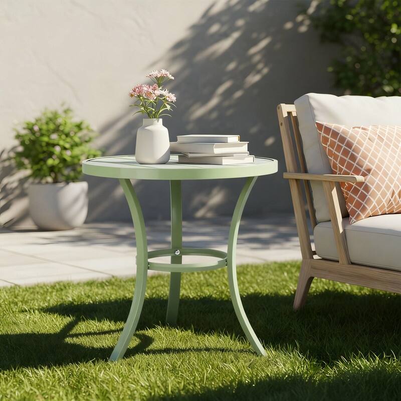 Metal Outdoor Round Side Table, Patio Coffee Bistro Table for Indoor Outdoor - Light Green