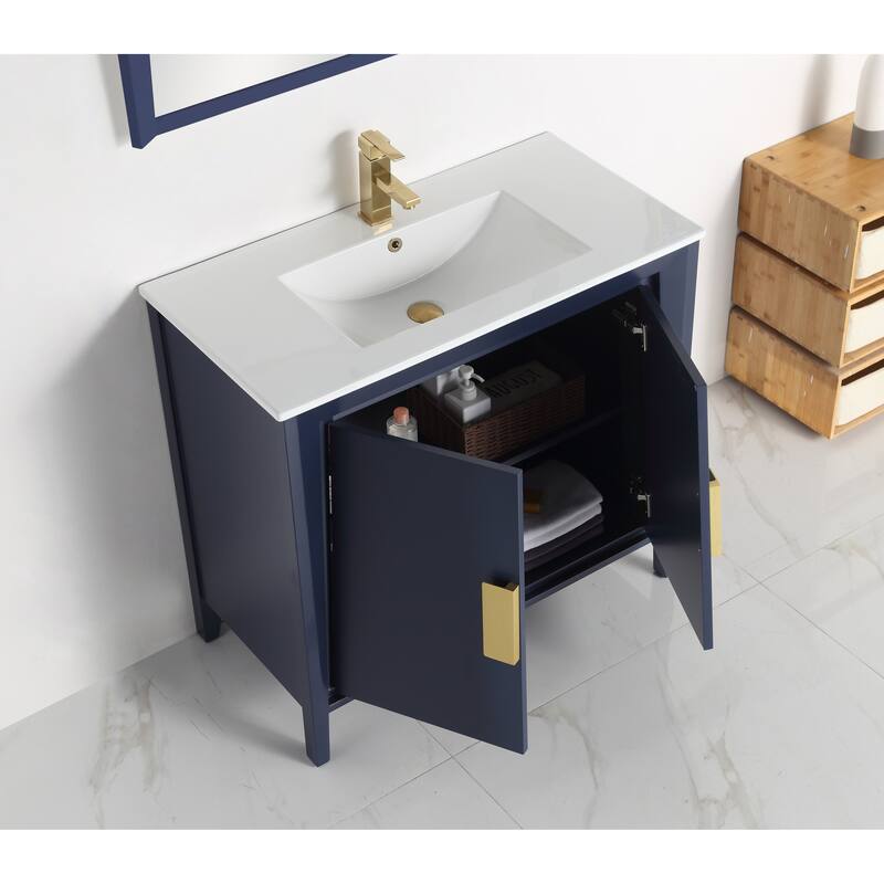 36" Larvotto Navy Blue Modern Bathroom Sink Vanity