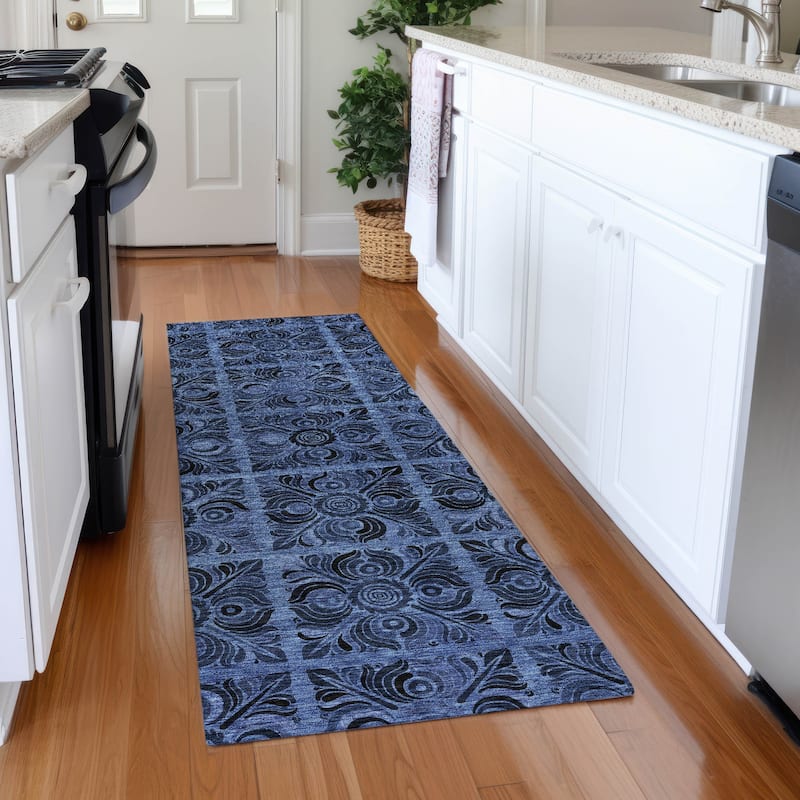 Premium Washable Super Soft Mosaic Panel Mayfield Rug - Denim - 2'3" x 7'6"