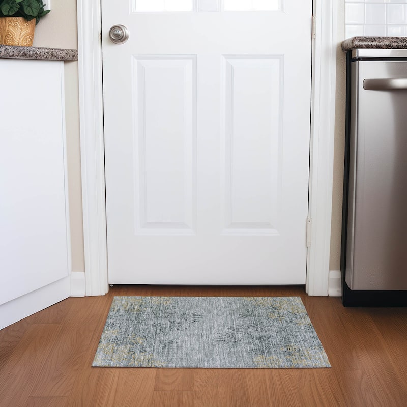 Machine Washable Indoor/ Outdoor Chantille Modern Garden Rug - Gray - 1'8" x 2'6"