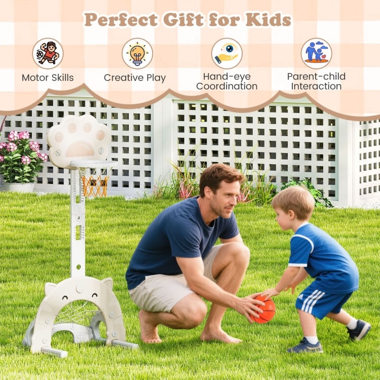 3 in 1 Kids Basketball Hoop with Basketball and Foldable Rim - 25.5" x 19" x 51"-59.5"