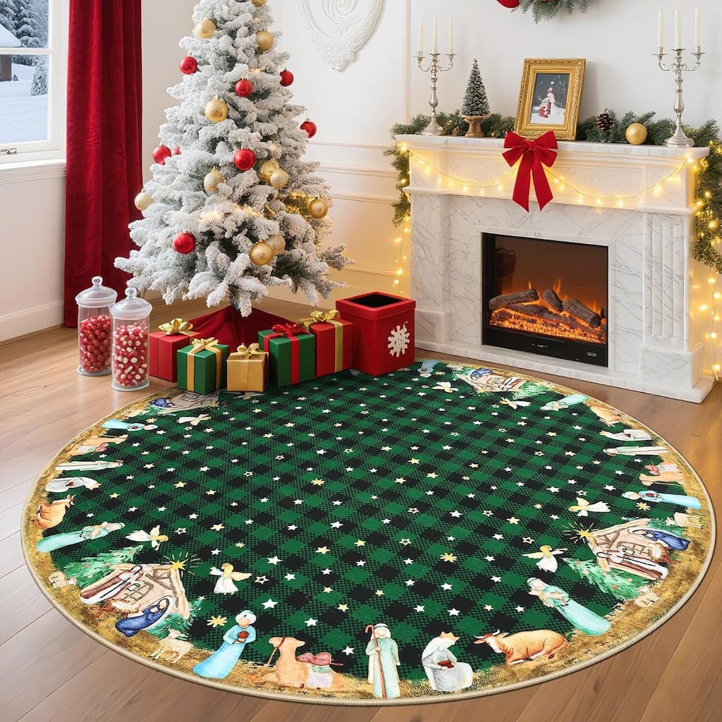 Christmas Area Rug, Xmas Decorative Rug, for Bedroom, Living Room, Green