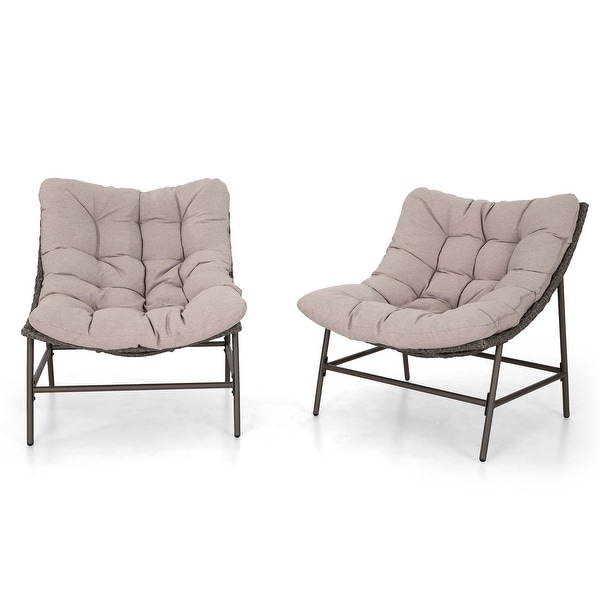 2 Piece Outdoor Papasan Chairs Oversized Rattan Lounge Scoop