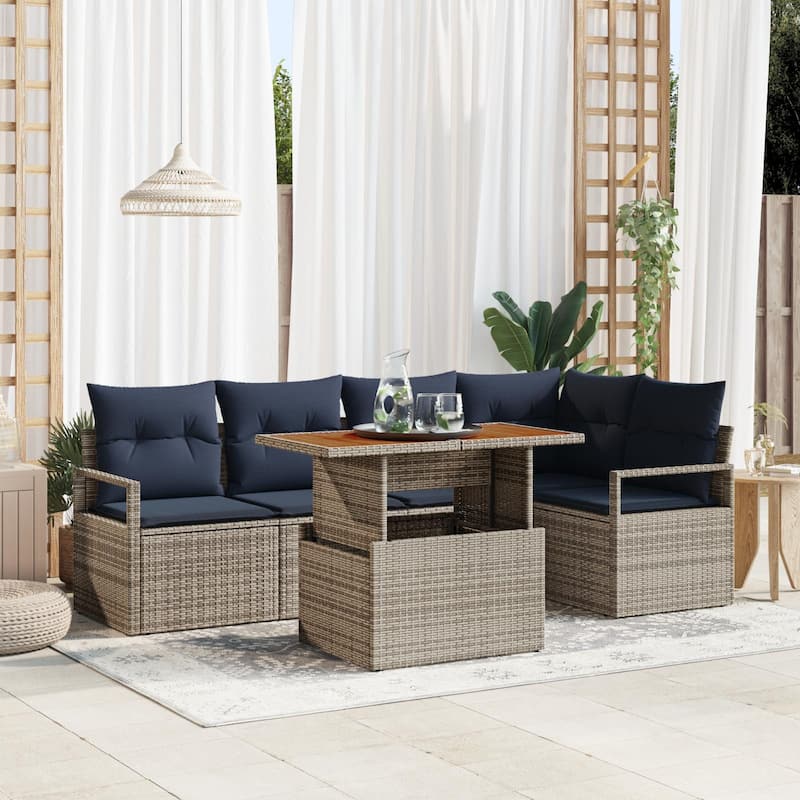 vidaXL 6 Piece Garden Sofa Set with Cushions - 91.3×48×27.2 - Grey