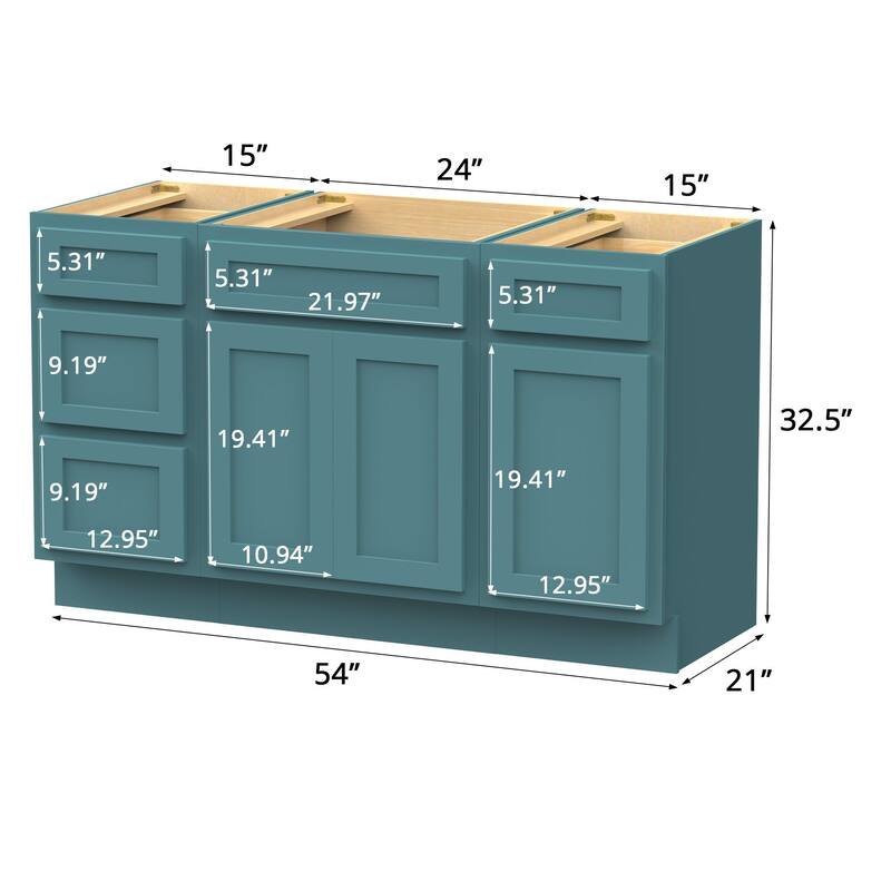 Vanity Art 54" Oak Freestanding Bathroom Vanity Cabinet without Top