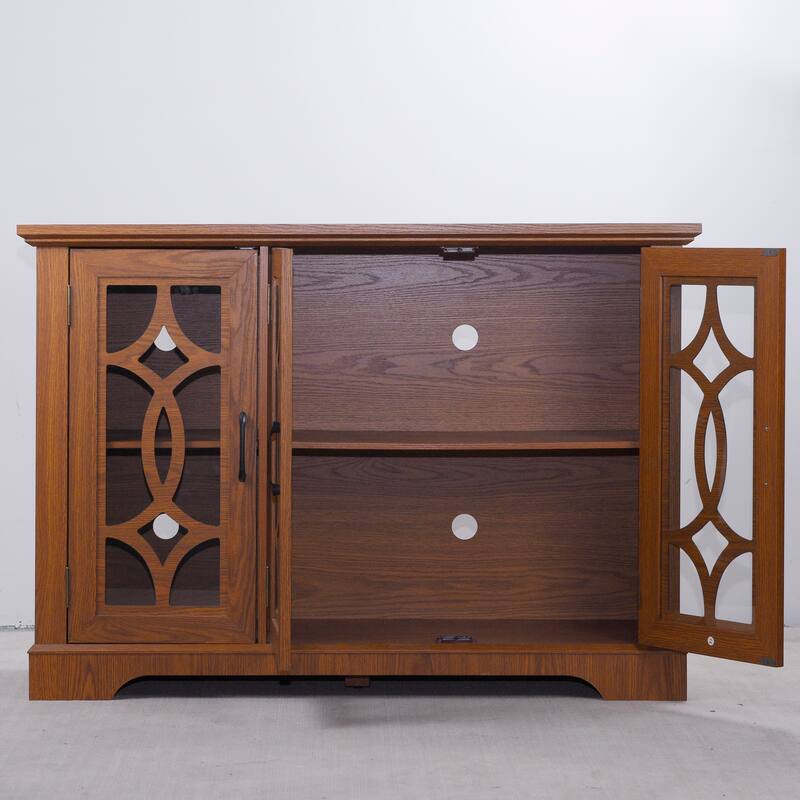 Spacious size sideboard 3 clear tempered glass doors buffet with adjustable shelf, storage cabinet for dinning room