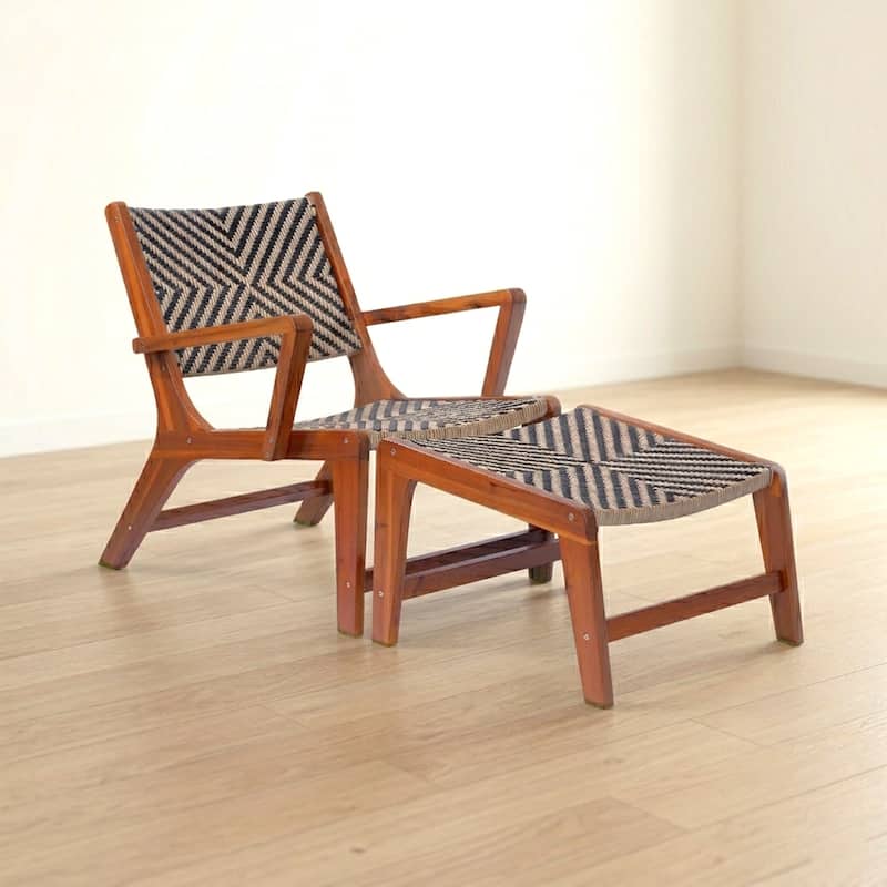 M4H Sevilla Solid Wood Patio Lounge Chair Set - Herringbone Weave