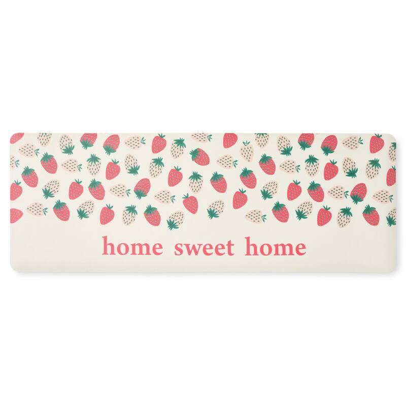 SUR LA TABLE KITCHEN ESSENTIALS Home Sweet Home Quirky Strawberries Fruit Anti Fatigue Comfort Mat, Kitchen Mat - 20"x55" - Cream