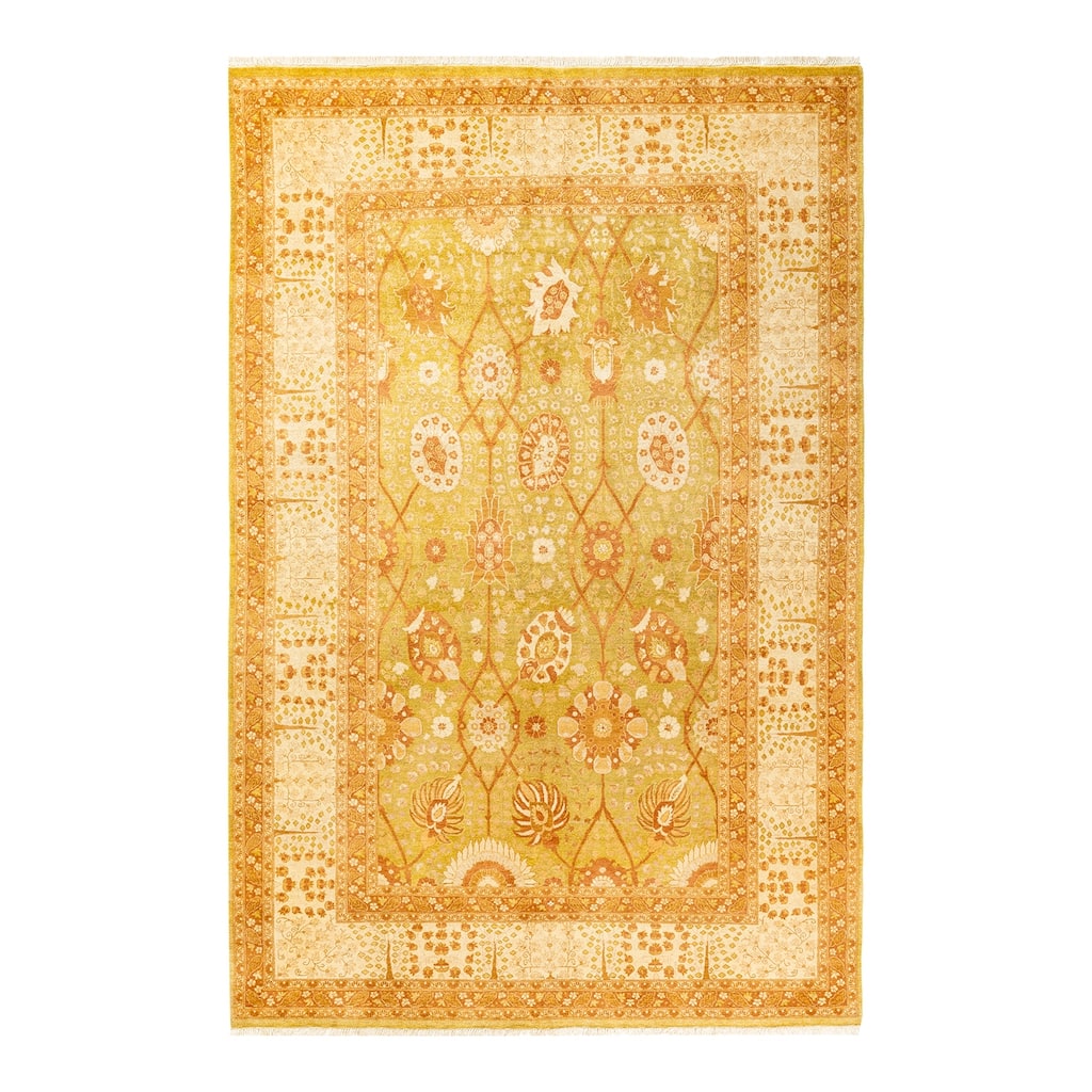 Overton Hand Knotted Wool Vintage Inspired Traditional Mogul Green Area Rug - 6' 1" x 9' 3"