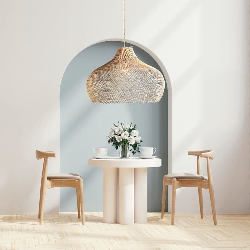 Kloe Brown Rattan Pendant Light – Handwoven Ceiling Light Fixture for Dining Room, or Bedroom in Boho & Coastal Style