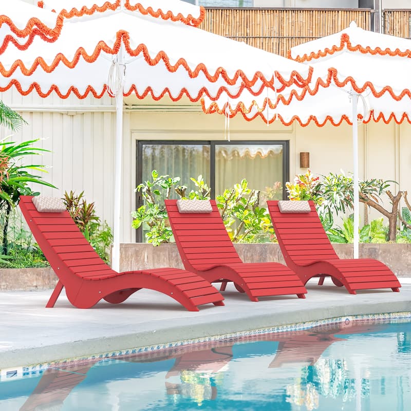 HDPS Water-Resistance Patio Lounge Chair Set of 3 - Bright Red