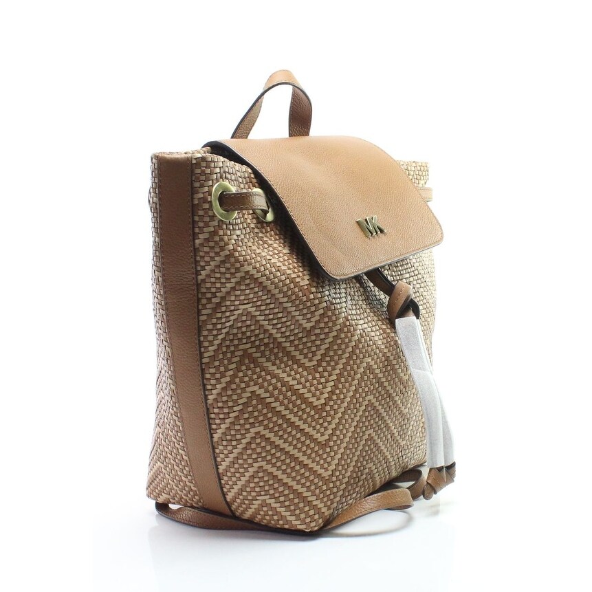 Shop Michael Kors Womens Backpack Brown Leather Woven Junie Flap Medium Bag Overstock 29354714