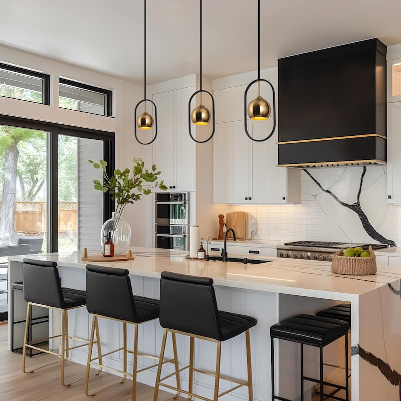 Modern Black Gold 1-Light Metal Pendant Lights Farmhouse Kitchen Island Light for Dining Room