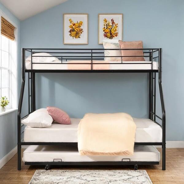 slide 2 of 15, Twin Over Full with Trundle Metal Bunk Bed, Easy Assembly Black