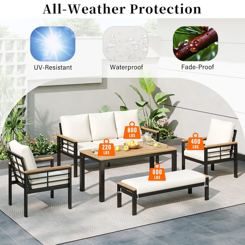 5 Pieces Outdoor Patio Furniture Set with 3-Seat Sofa & Cushions for Backyard, Poolside, Garden
