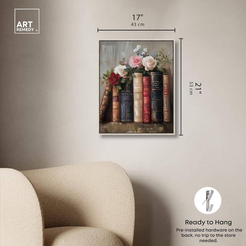 Bookshelf Bouquet I Canvas by Art Remedy