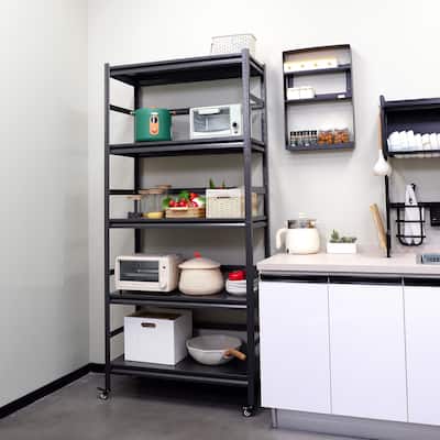Heavy-Duty 5-Tier Metal Shelving with Wheels: 1750LBS Load for Versatile Storage
