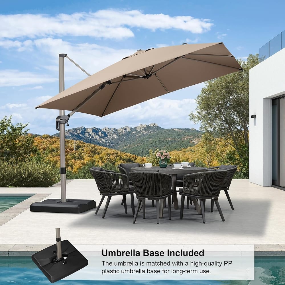 PURPLE LEAF Elegant Champagne-Gold Patio Cantilever Umbrella Adjustable Offset Umbrella With Base