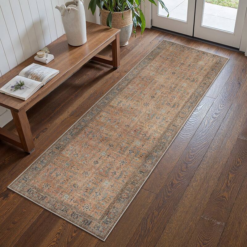 Mcow Floral Collection Machine-Washable Non-Slip Area Rug