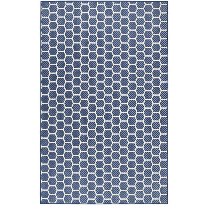 Nourison Reversible Indoor Outdoor Indoor/Outdoor Geometric Area Rug - 4' x 6' - Navy