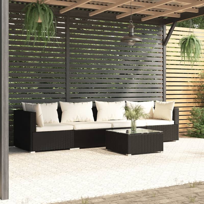 vidaXL Patio Sofa Sectional Sofa Couch Loveseat Outdoor Armchair Poly Rattan - Cream 5 Piece