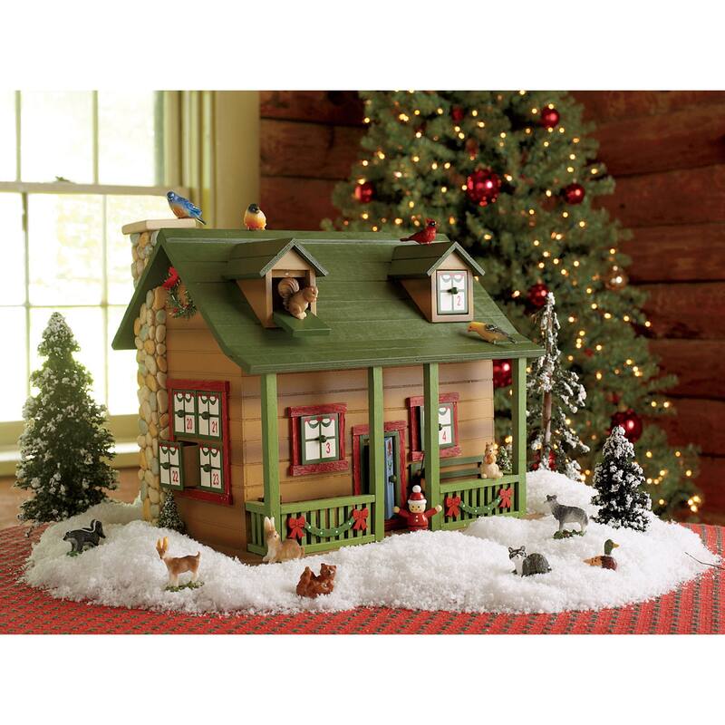 Christmas Advent Cabin with Woodland Animals and Santa
