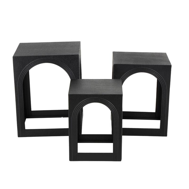 Black Metal Nested Side End Accent Table with Arched Cutouts (Set of 3)