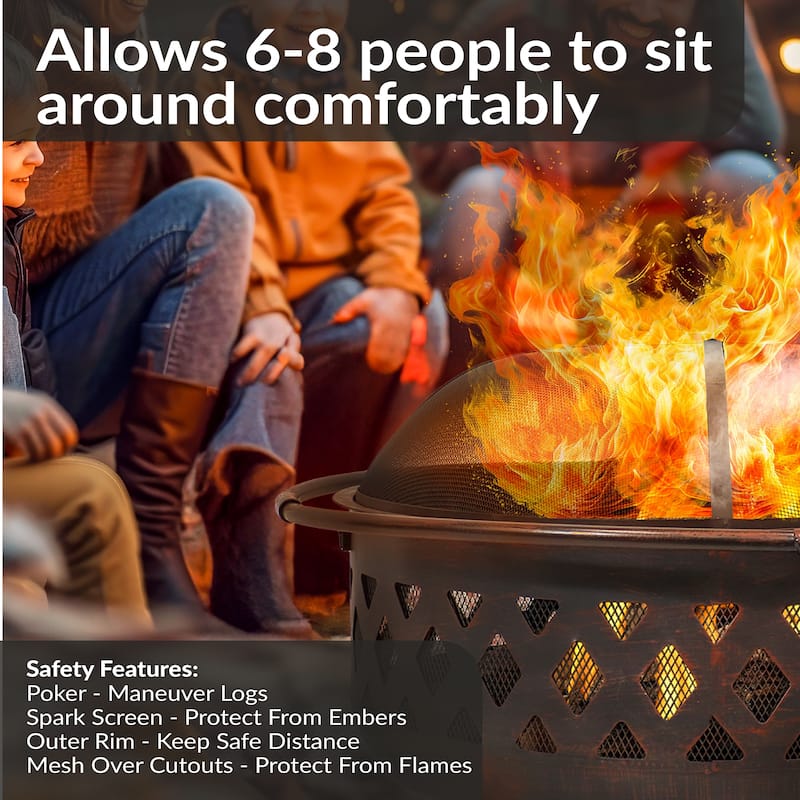 36-in. Bronze-finished Cross-weave Steel Firepit w/ Spark Screen