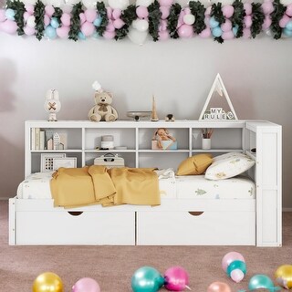 Wooden Twin Size DayBed with 2 Drawers and USB Charging Ports, White