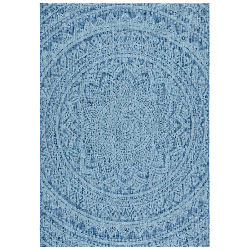 SAFAVIEH Courtyard Fran Mandala Indoor/ Outdoor Waterproof Patio Backyard Rug - 5'3" x 7'7" - Navy/Aqua