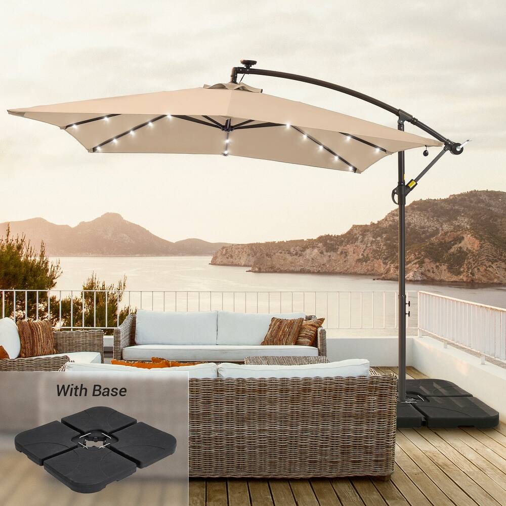 LIVOOSUN 8.2Ft LED Square Offset Hanging Patio Umbrellas w/Base