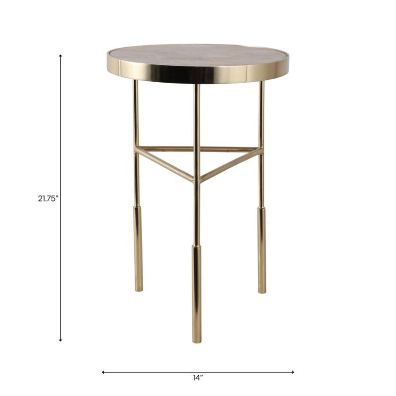 Stone Metal Side Table Round Top Slim Base Home Decor - 22" White - 21.75"