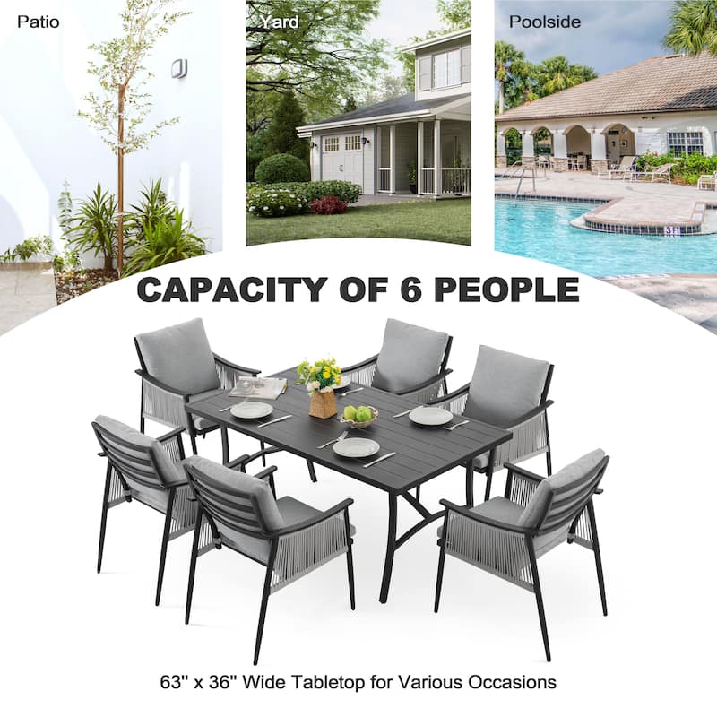 7-Piece Aluminum and Textilene Rope Patio Dining Set with Umbrella Hole