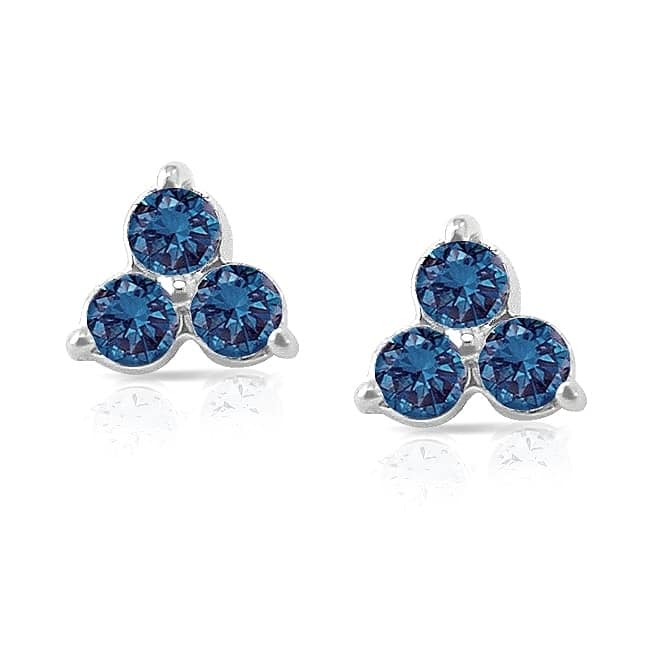 Auriya 1/2ctw 3-stone Blue Diamond Stud Earrings 14k White Gold