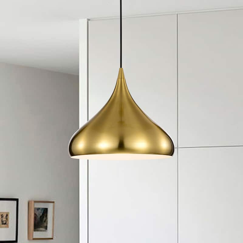 1-Light 12 in. Gold Single Pendant with Teardrop Metal Shade