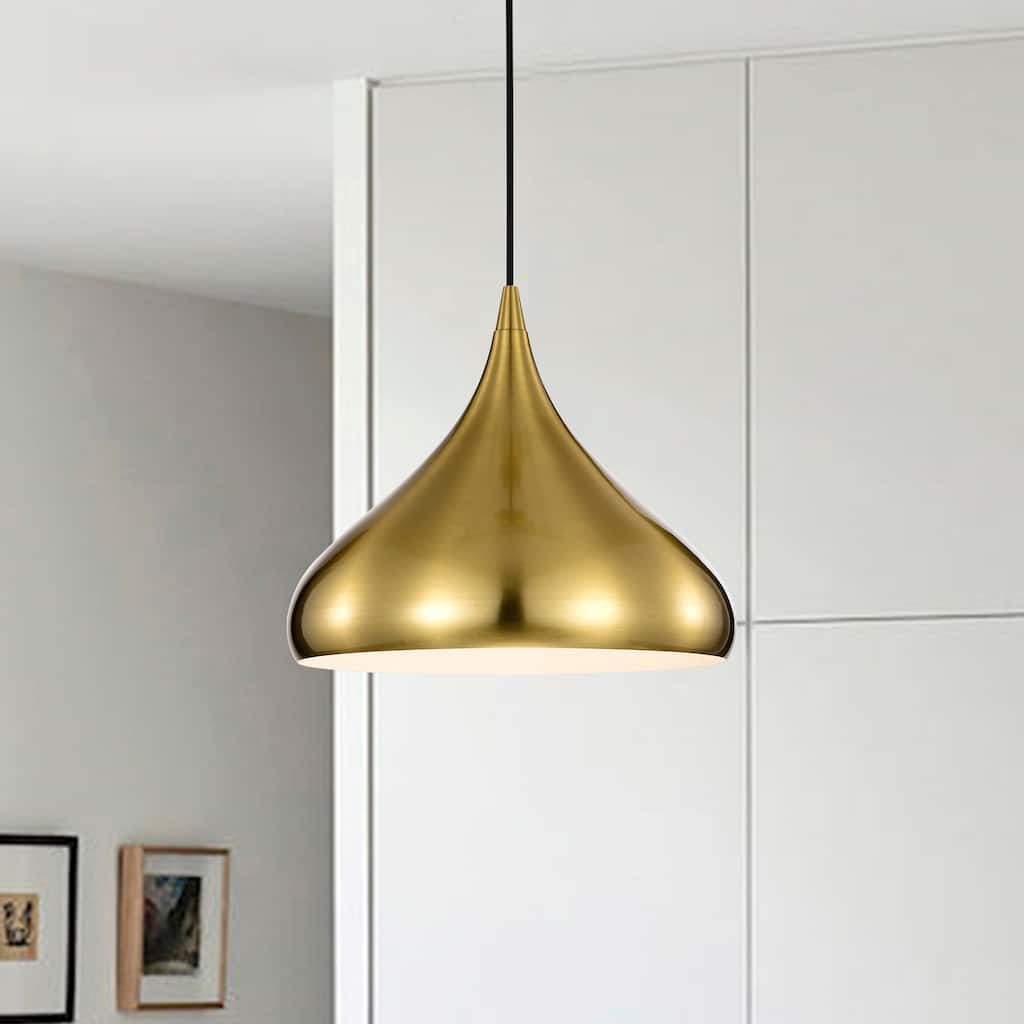 1-Light 12 in. Gold Single Pendant with Teardrop Metal Shade