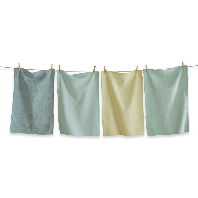 Linea Dishtowel Set of 4 - Blue Multi Cotton Kitchen Towels, Everyday Use, Machine Wash, 26" x 18"