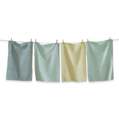 Linea Dishtowel Set of 4 - Blue Multi Cotton Kitchen Towels, Everyday Use, Machine Wash, 26" x 18"