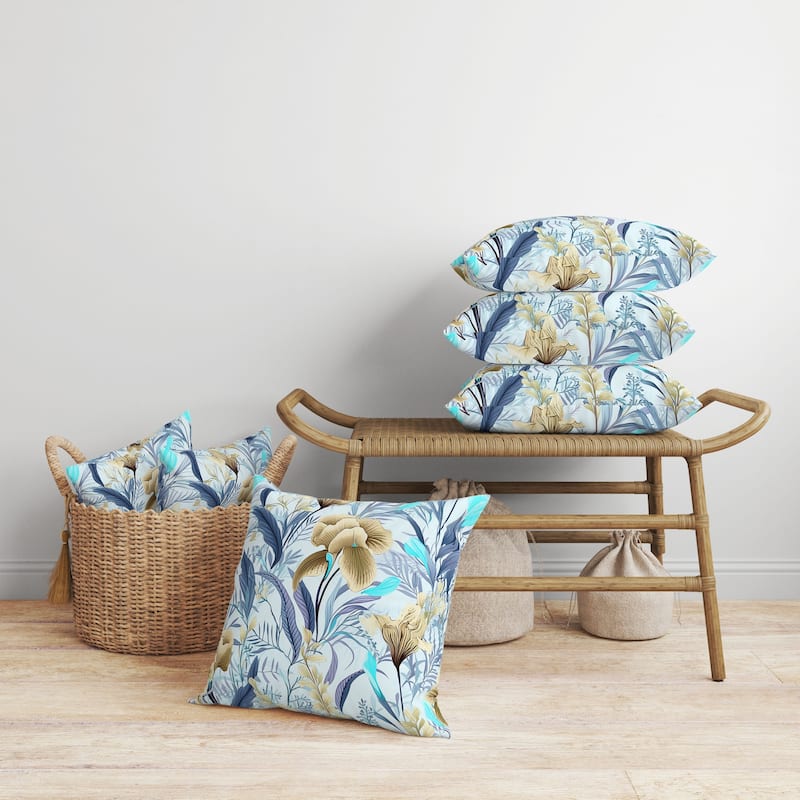 Breezy Buds Faux Suede Reversible Throw Pillow Blue and Beige