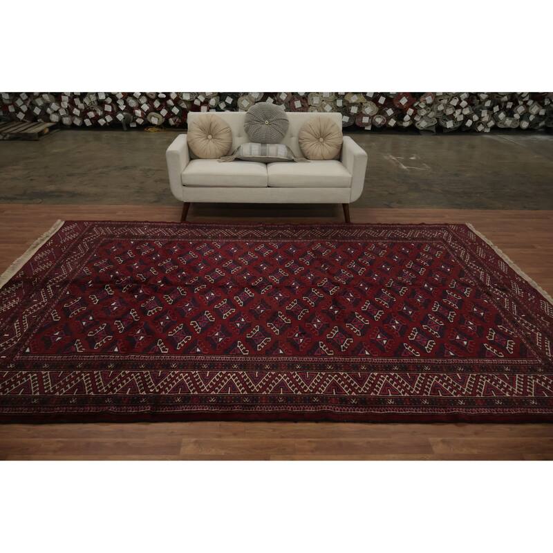 Hand Knotted Oriental 100% Wool Carpet Traditional All-Over Red Turkoman Area Rug - 11' 4'' X 7' 6''