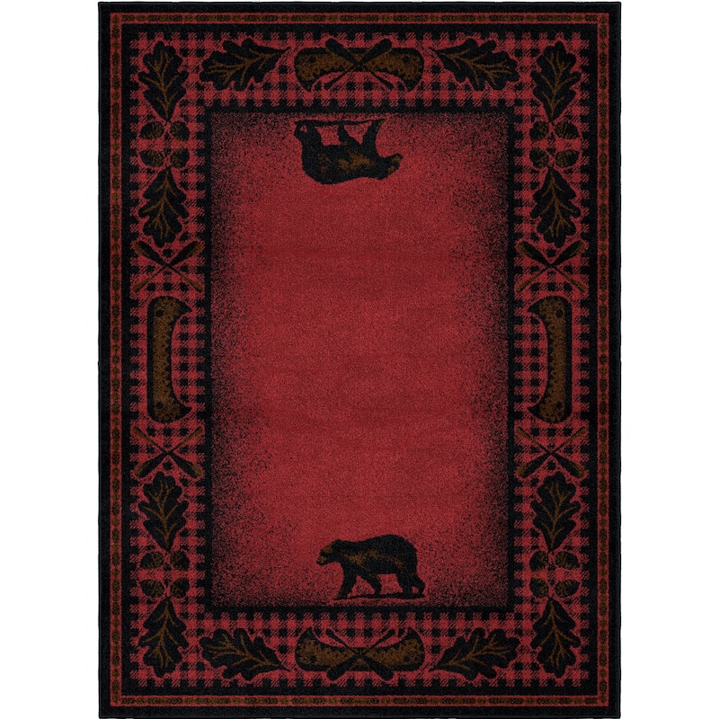 American Destination Woodlands Plaid Lodge Area Rug - 5'3" x 7'3" - Claret