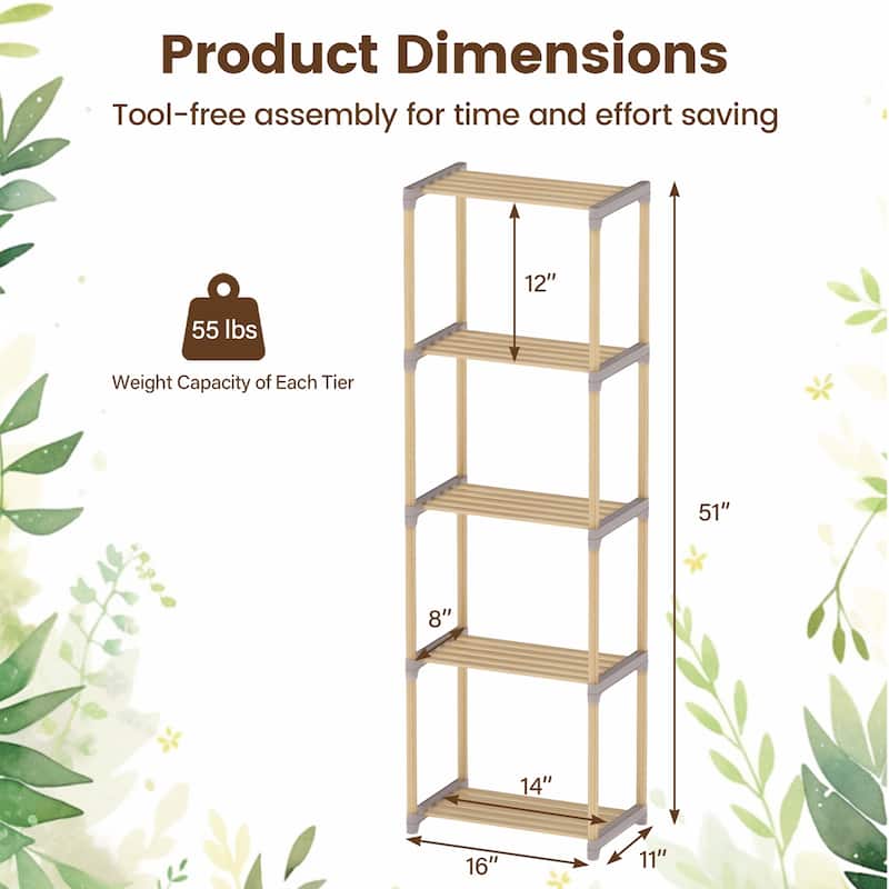 Gymax 2PCS 5-Tier Bookshelf w/Open Shelves Freestanding Storage