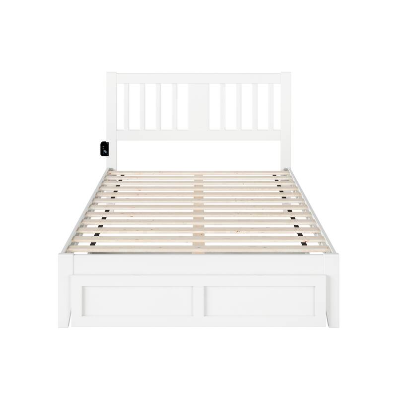 Full Bed with Foot Drawer & USB Charger - Solid Wood Mission Style Bed Frame