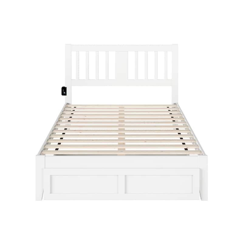 Rustic Full Bed with Foot Drawer & USB - Solid Wood Frame, 54"x76"x47.5"