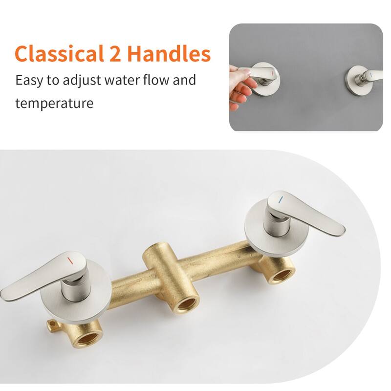Modland 2-Handle Tub and Shower Faucet Set Dual Head 5-Setting Brass Valve Kit with Lift-Rod Spout