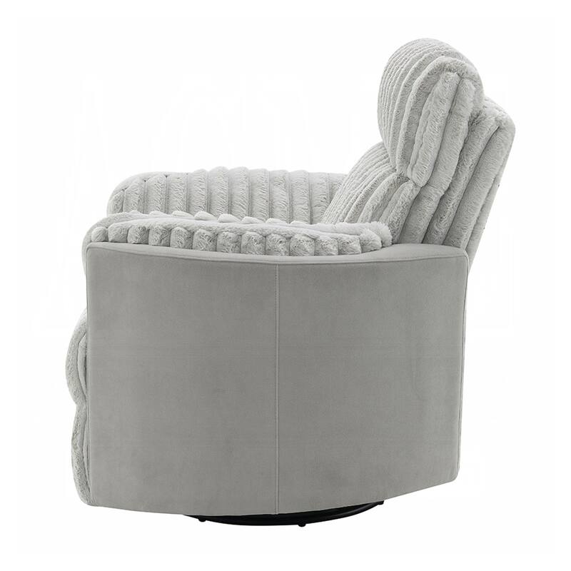 Corduroy Fabric Upholstered Glider Recliner with Swivel Design in Gray